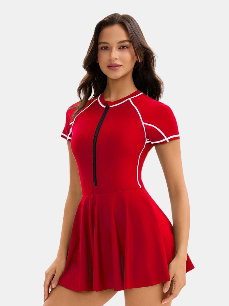 Front Zip Athletic One-piece Women Sports Swimdress