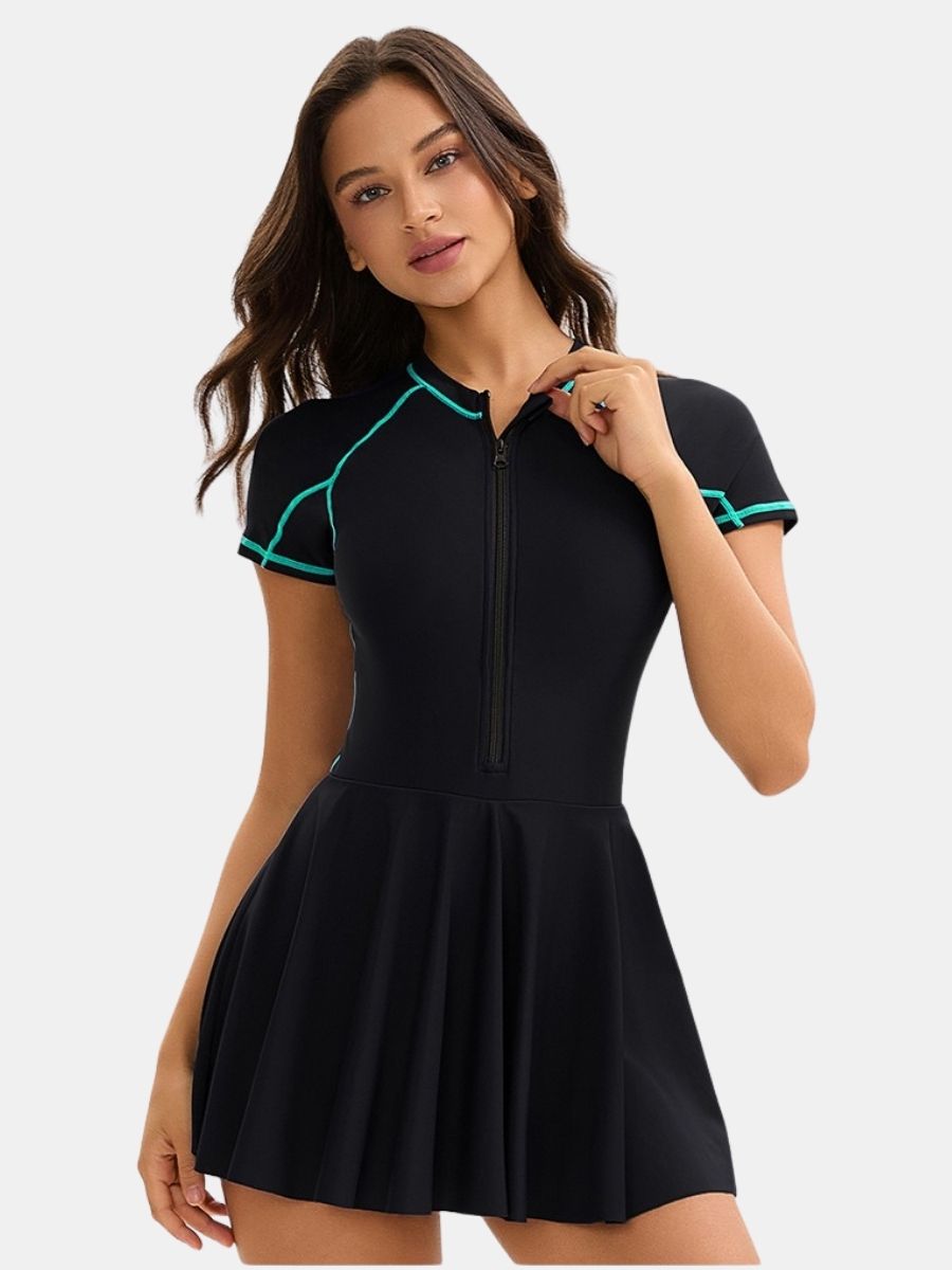Front Zip Athletic One-piece Women Sports Swimdress