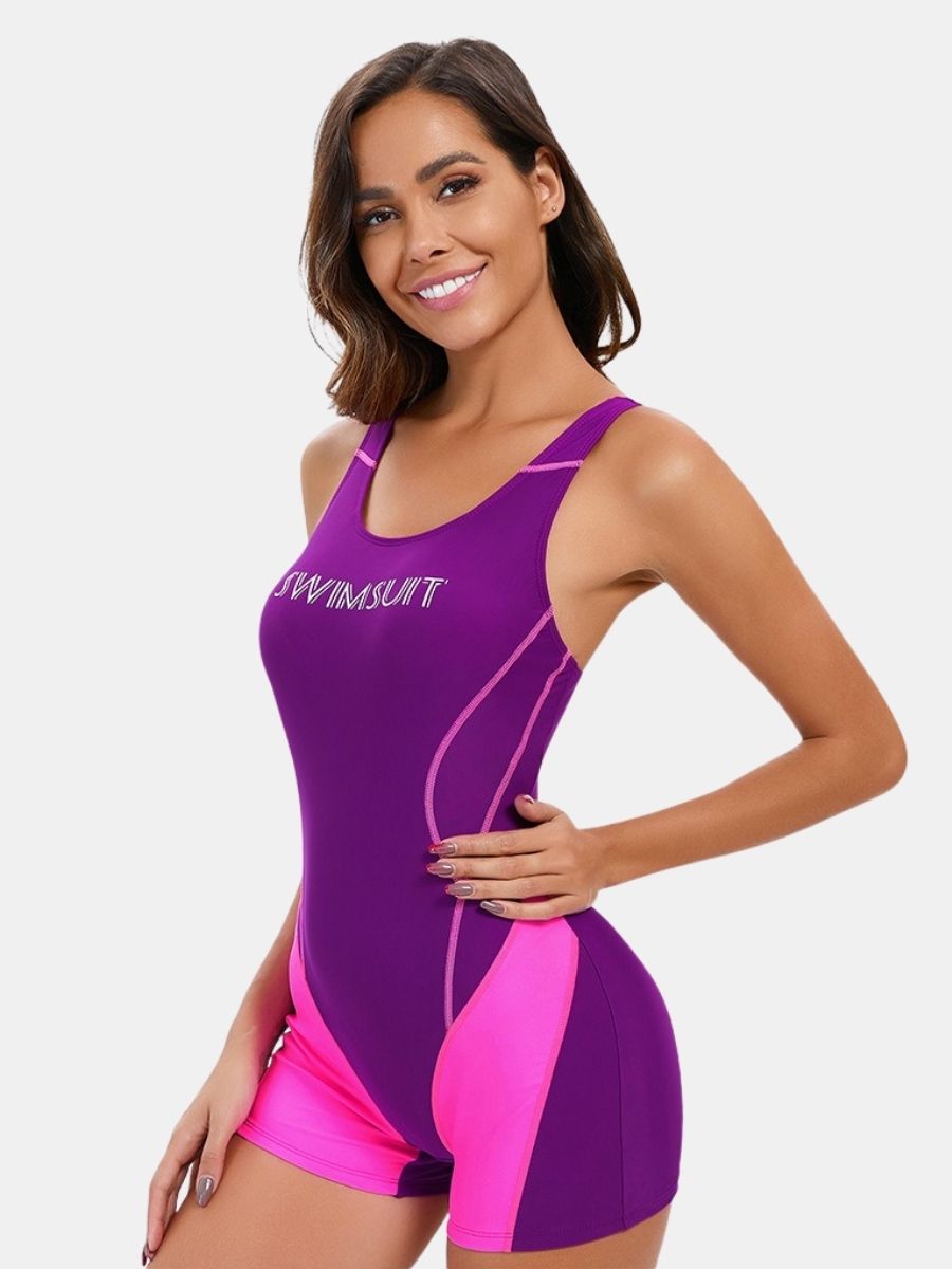 Open Back Boyleg Athletic Jumpsuit One-piece Women Sports Swimwear