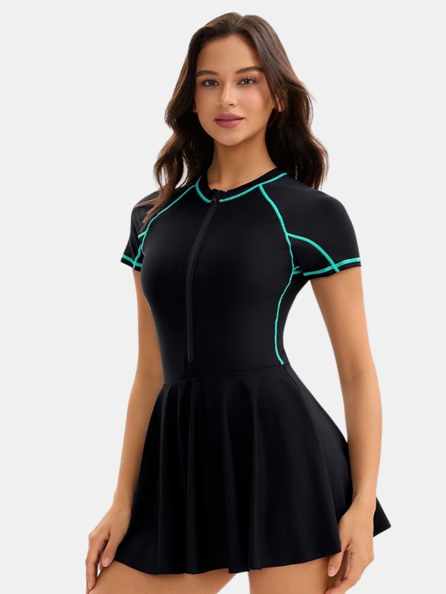 Front Zip Athletic One-piece Women Sports Swimdress