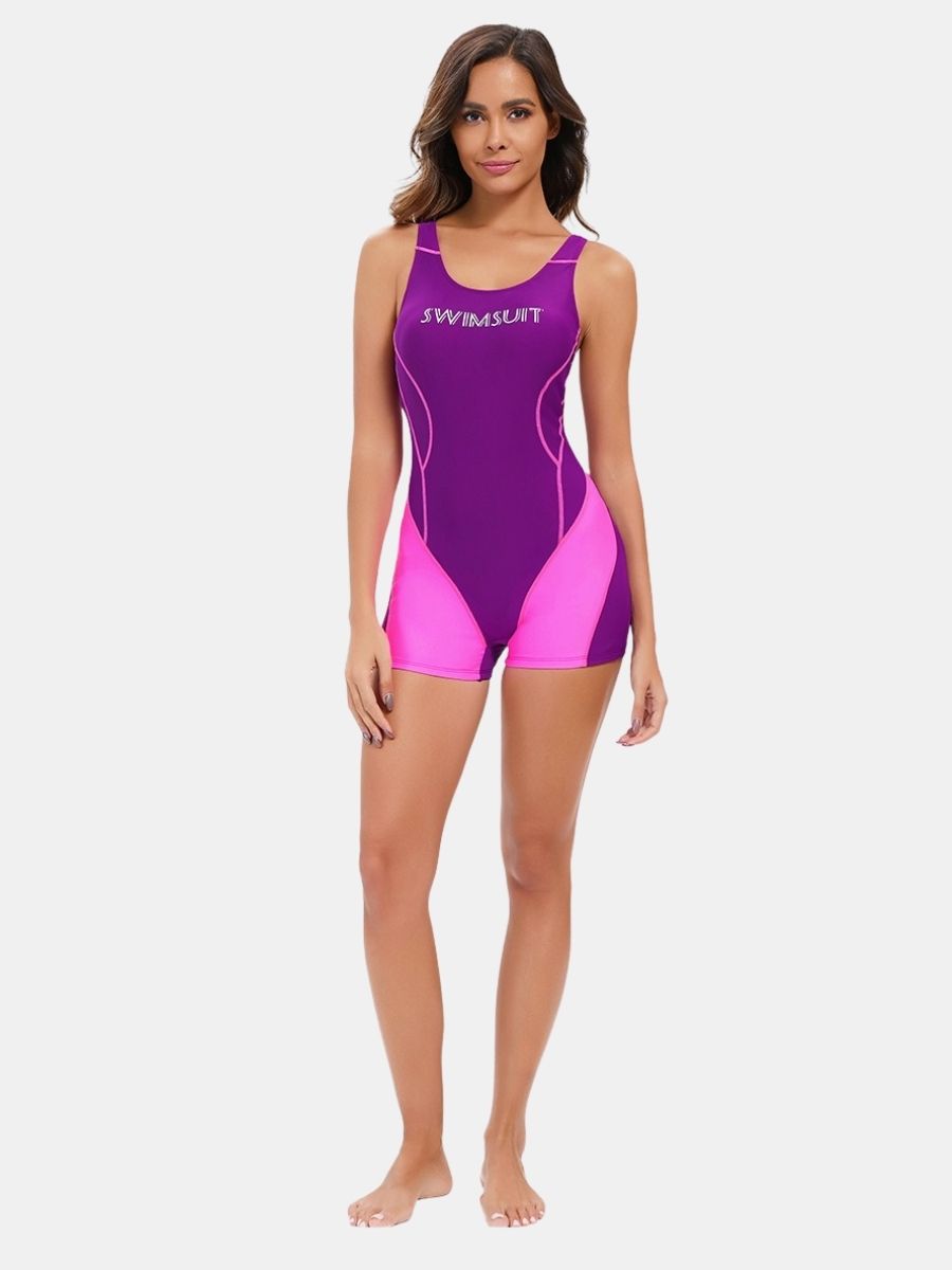 Open Back Boyleg Athletic Jumpsuit One-piece Women Sports Swimwear