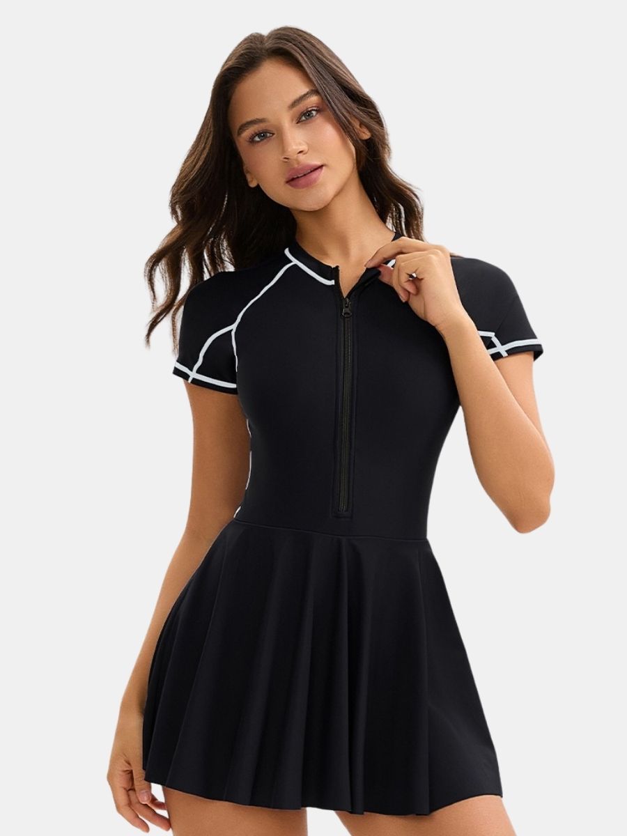 Front Zip Athletic One-piece Women Sports Swimdress