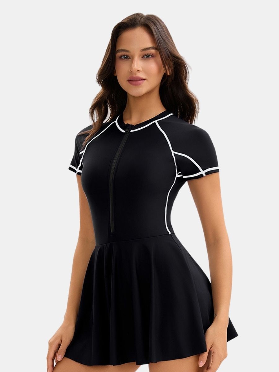 Front Zip Athletic One-piece Women Sports Swimdress