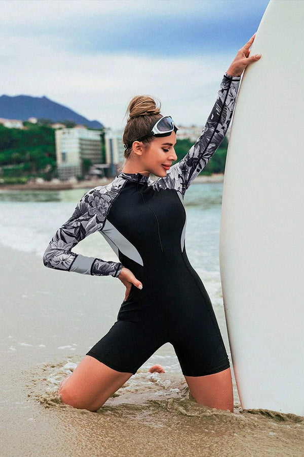 Colorblock Quick-Drying Long Sleeved Boxer Wetsuit