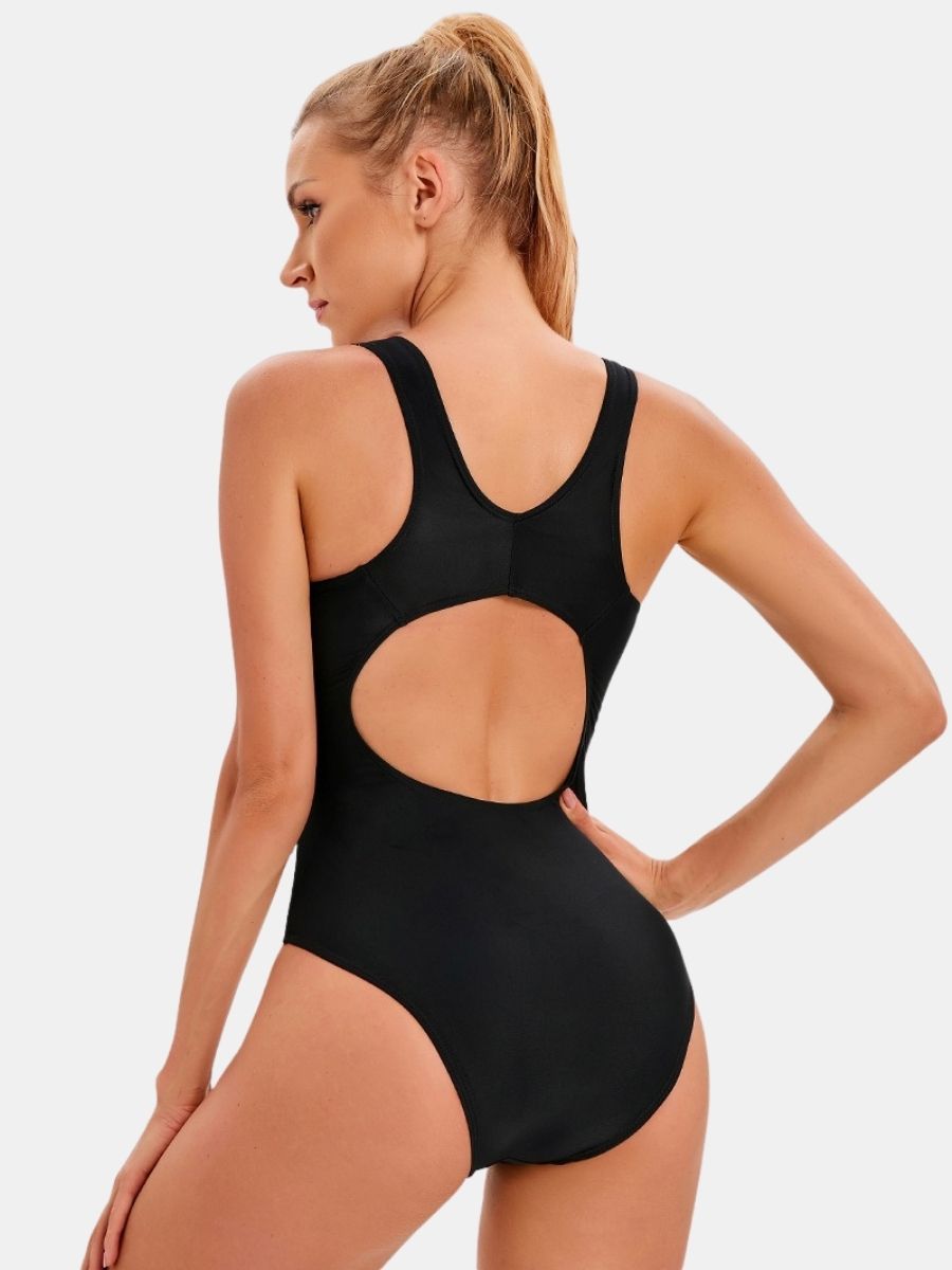 Colorblock Open Back Athletic One-piece Women Sports Swimwear