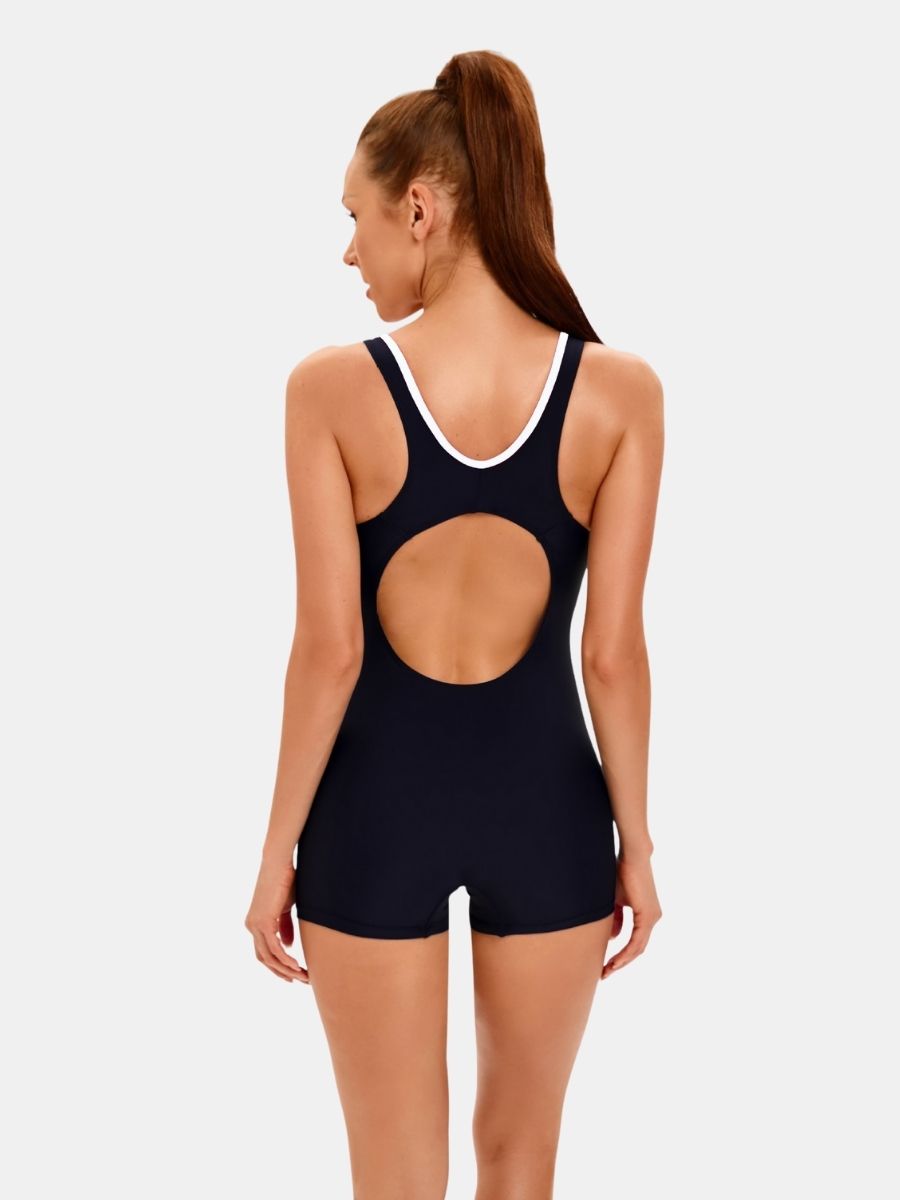 Boyleg Open Back Colorblock Athletic Women One-piece Sports Swimsuit