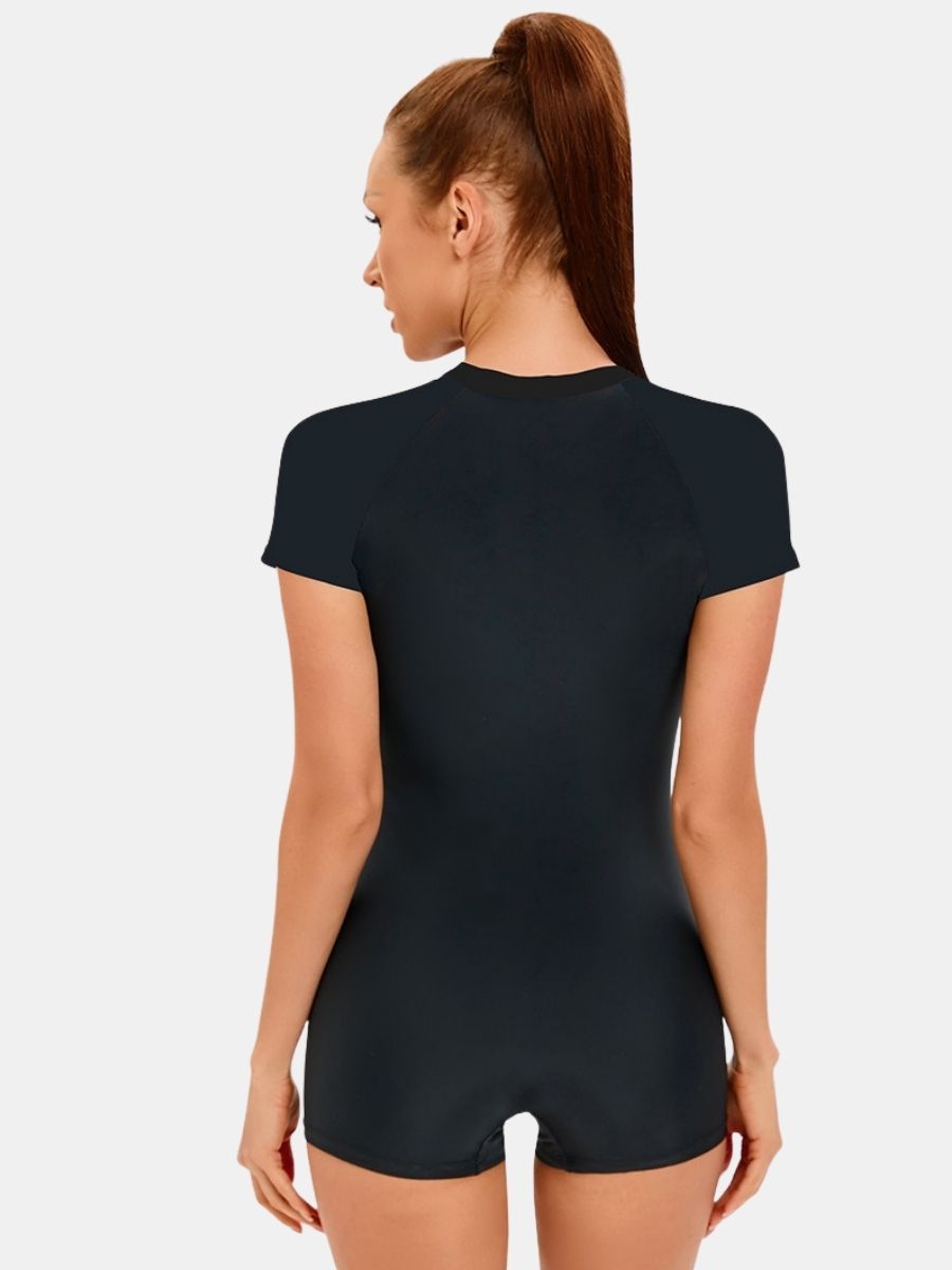 Front Zip Boyleg Floral Print One-piece Women Athletic Sports Swimwear