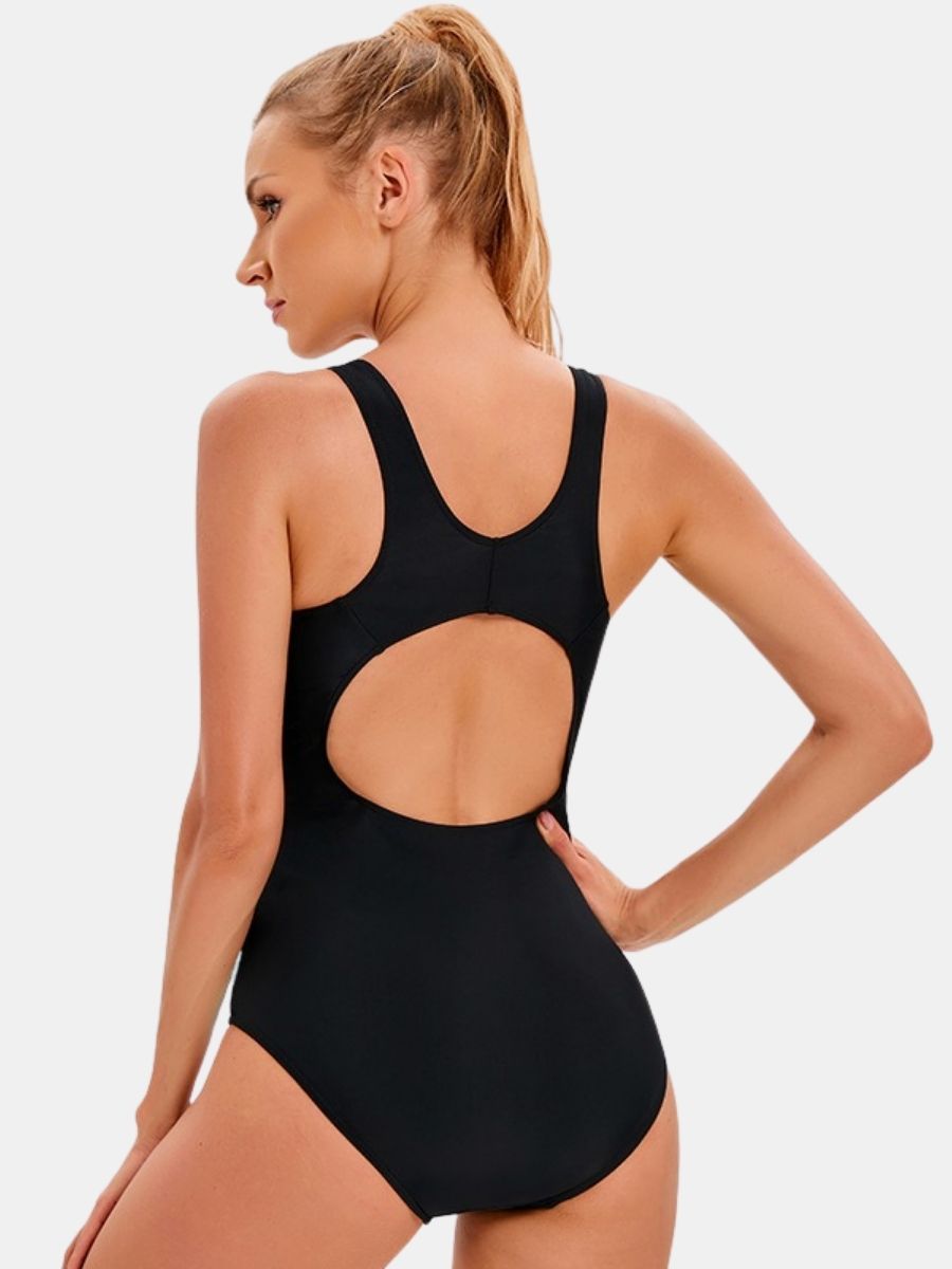 Color Block Open Back Athletic One-piece Women Sports Swimsuit
