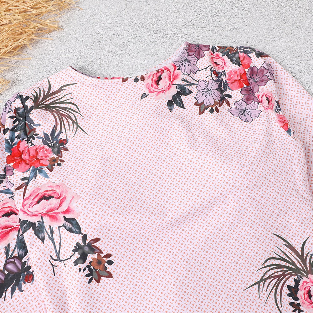 Floral Print Polka Dots Zip Long Sleeve UPF50+ Rash Guard