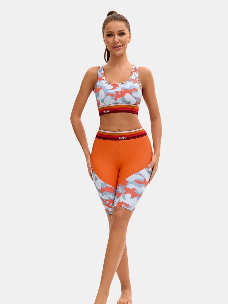 Floral Print Athletic Two-piece Women Sports Swimsuit
