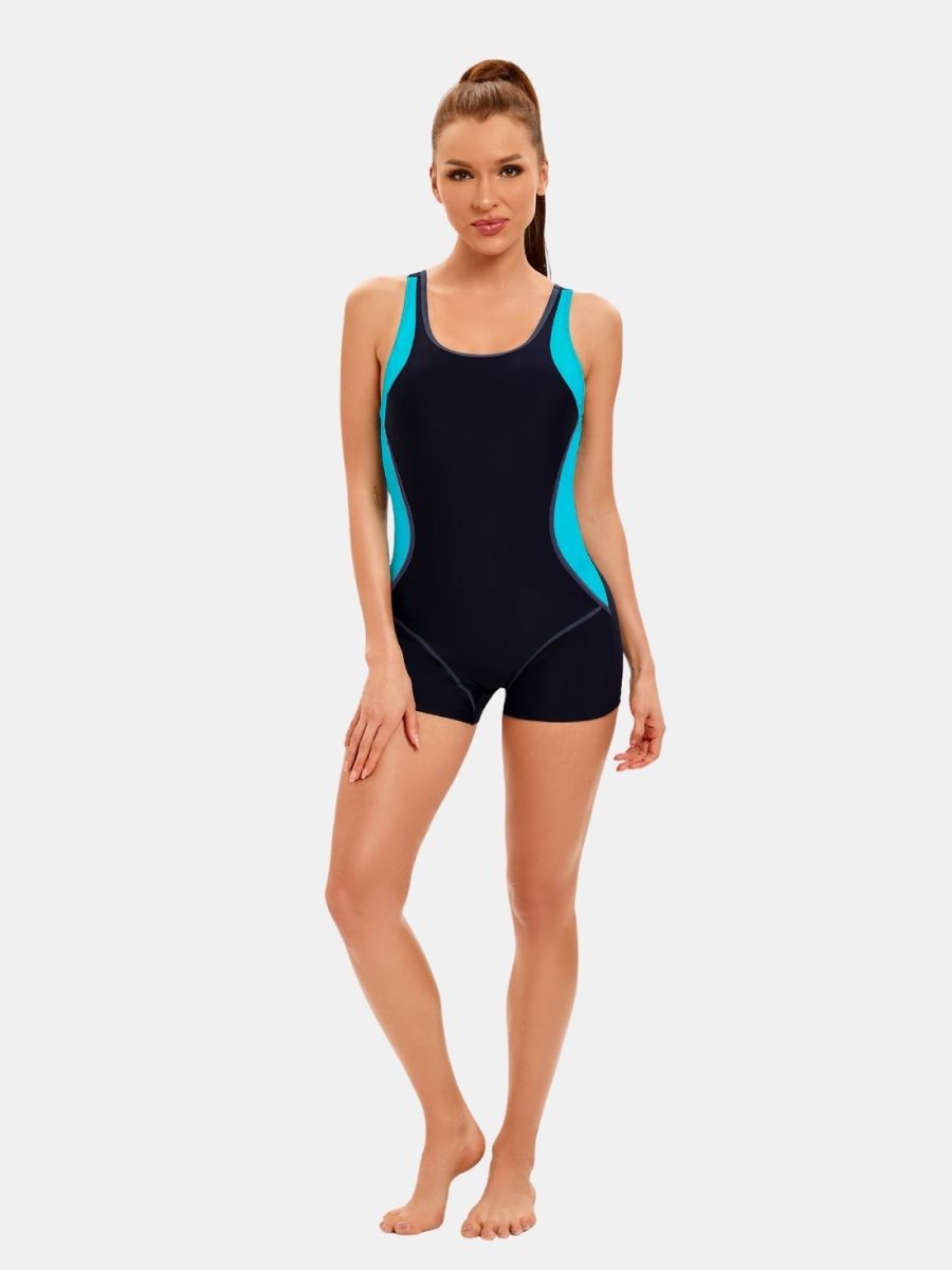 Boyleg Open Back Colorblock Athletic Women One-piece Sports Swimsuit
