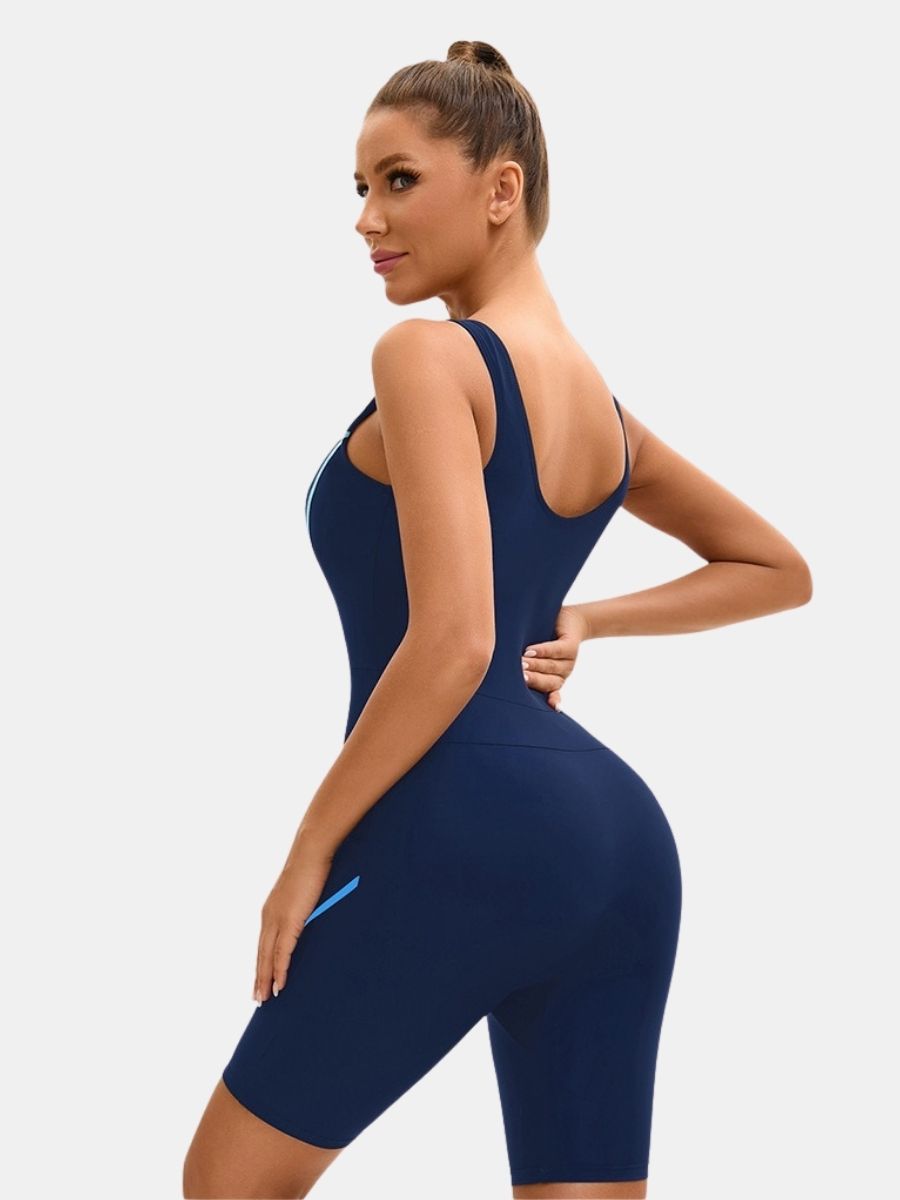 Boyleg U Neck Athletic Jumpsuit Women One-piece Sports Swimsuit