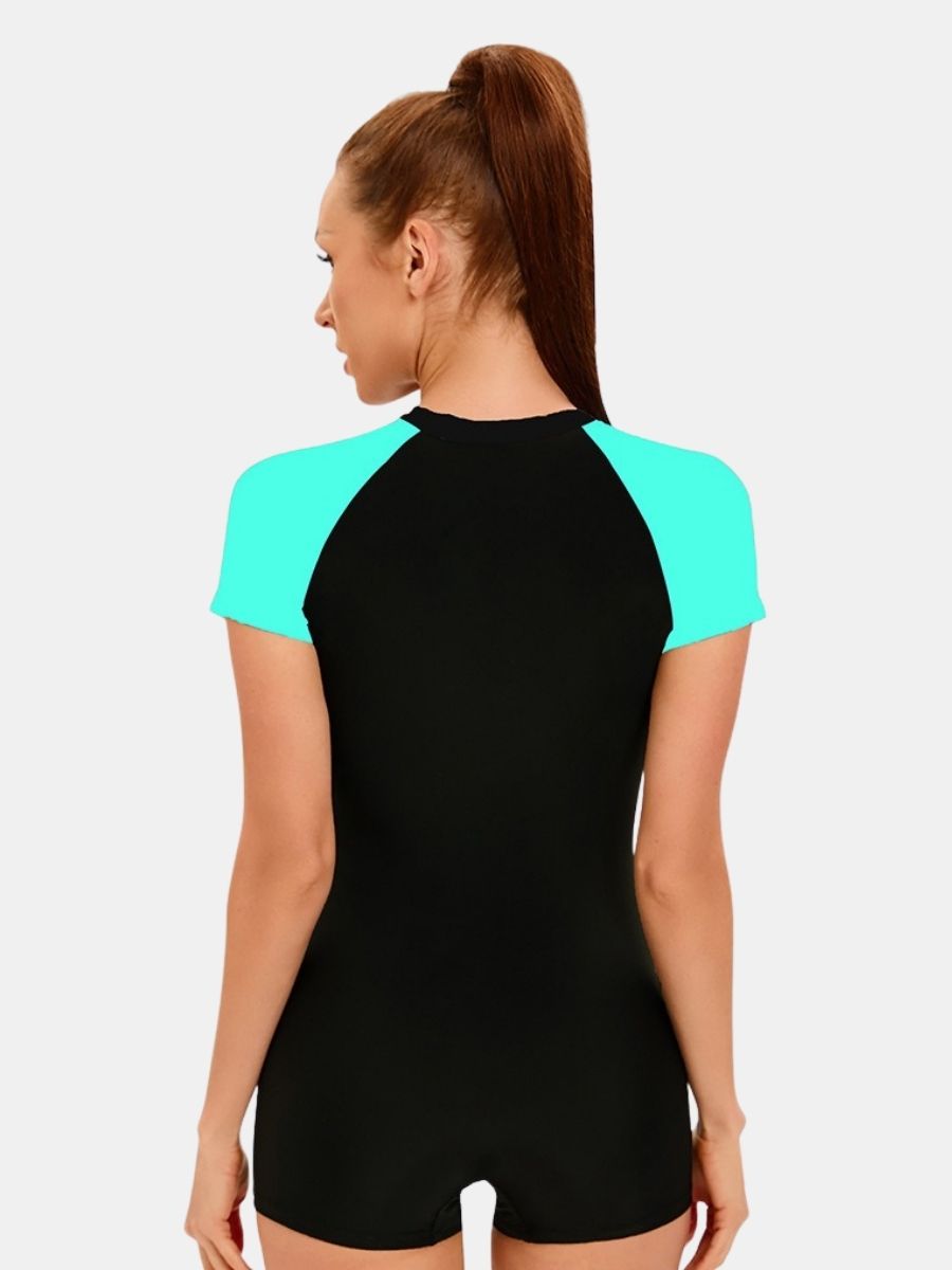 Front Zip Boyleg Floral Print One-piece Women Athletic Sports Swimwear