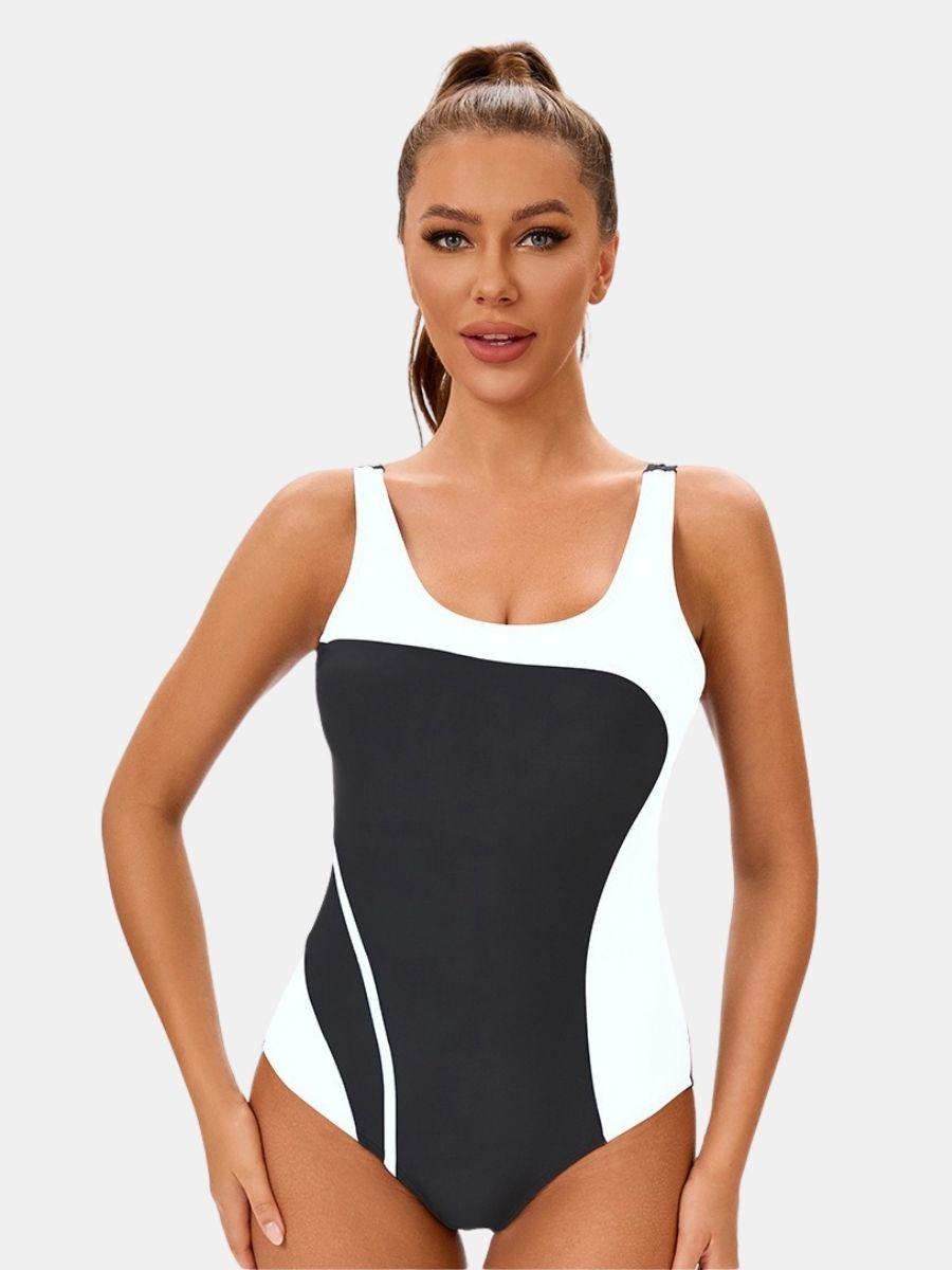 Colorblock Backless Athletic Women One-piece Sports Swimsuit