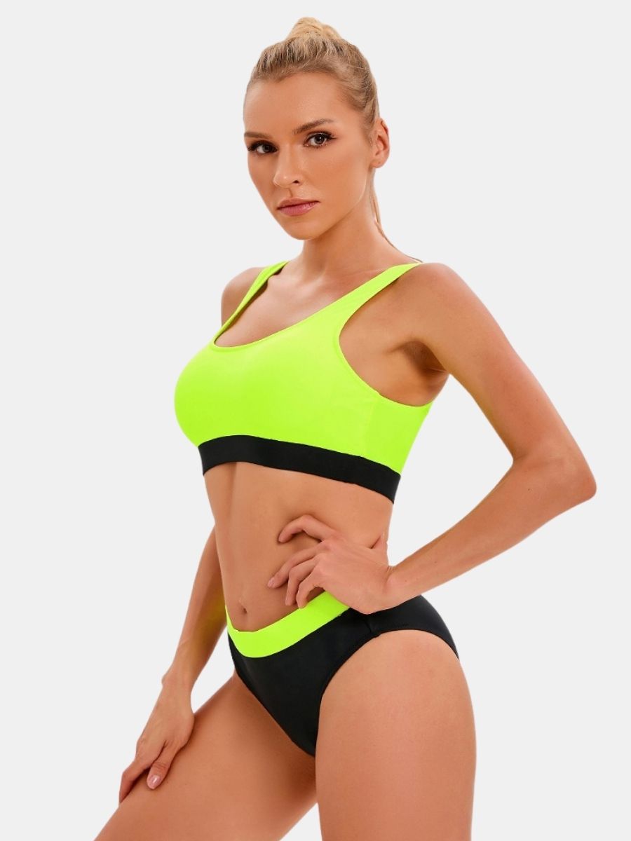 Colorblock High Waist Athletic Women Two-pieces Sports Swimsuit