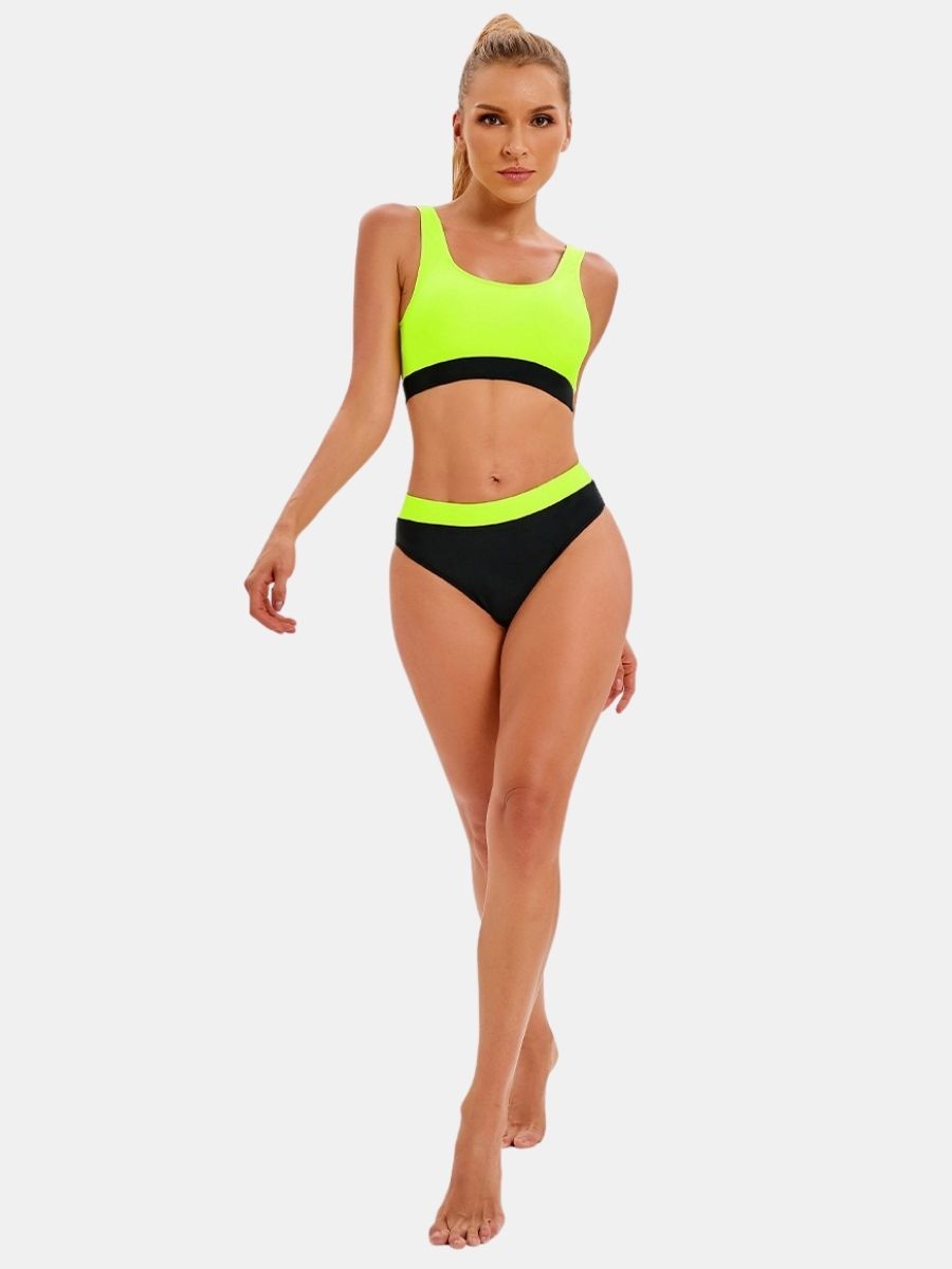 Colorblock High Waist Athletic Women Two-pieces Sports Swimsuit