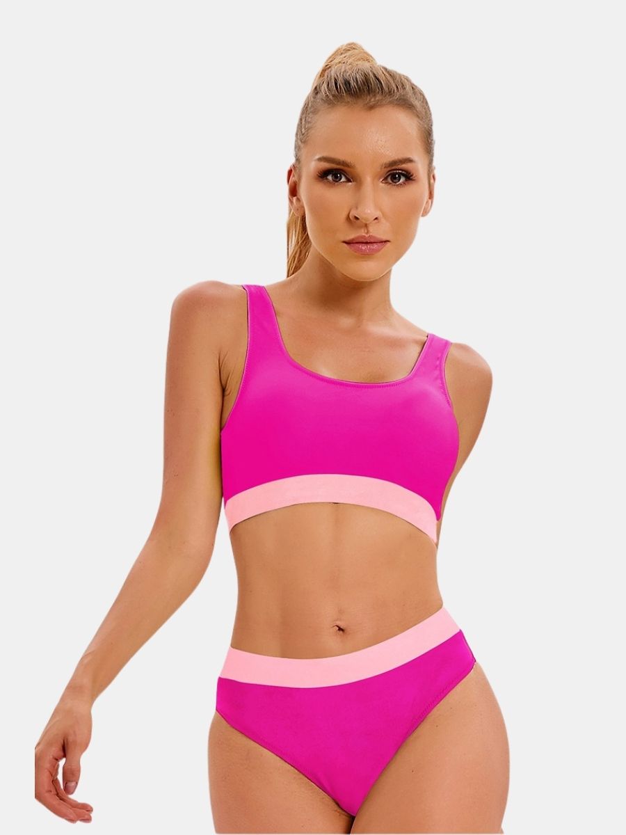 Colorblock High Waist Athletic Women Two-pieces Sports Swimsuit