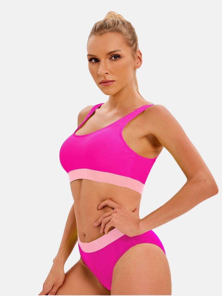 Colorblock High Waist Athletic Women Two-pieces Sports Swimsuit