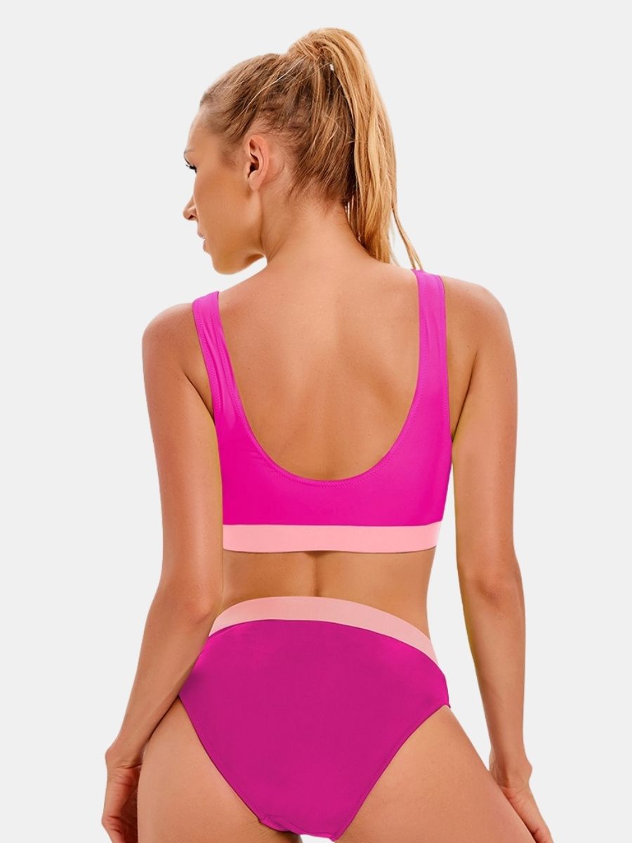 Colorblock High Waist Athletic Women Two-pieces Sports Swimsuit