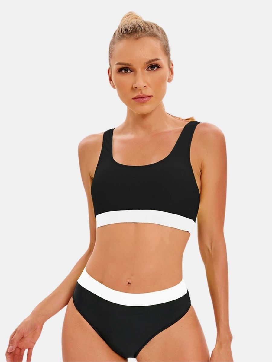Colorblock High Waist Athletic Women Two-pieces Sports Swimsuit
