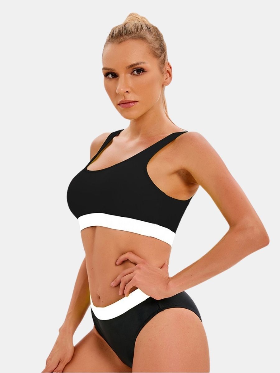 Colorblock High Waist Athletic Women Two-pieces Sports Swimsuit