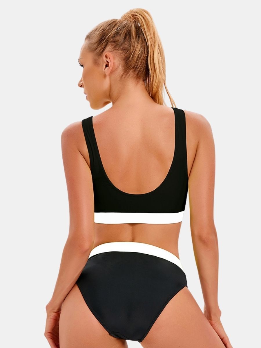 Colorblock High Waist Athletic Women Two-pieces Sports Swimsuit