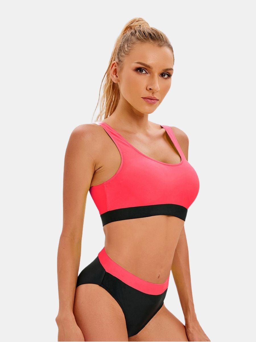Colorblock High Waist Athletic Women Two-pieces Sports Swimsuit