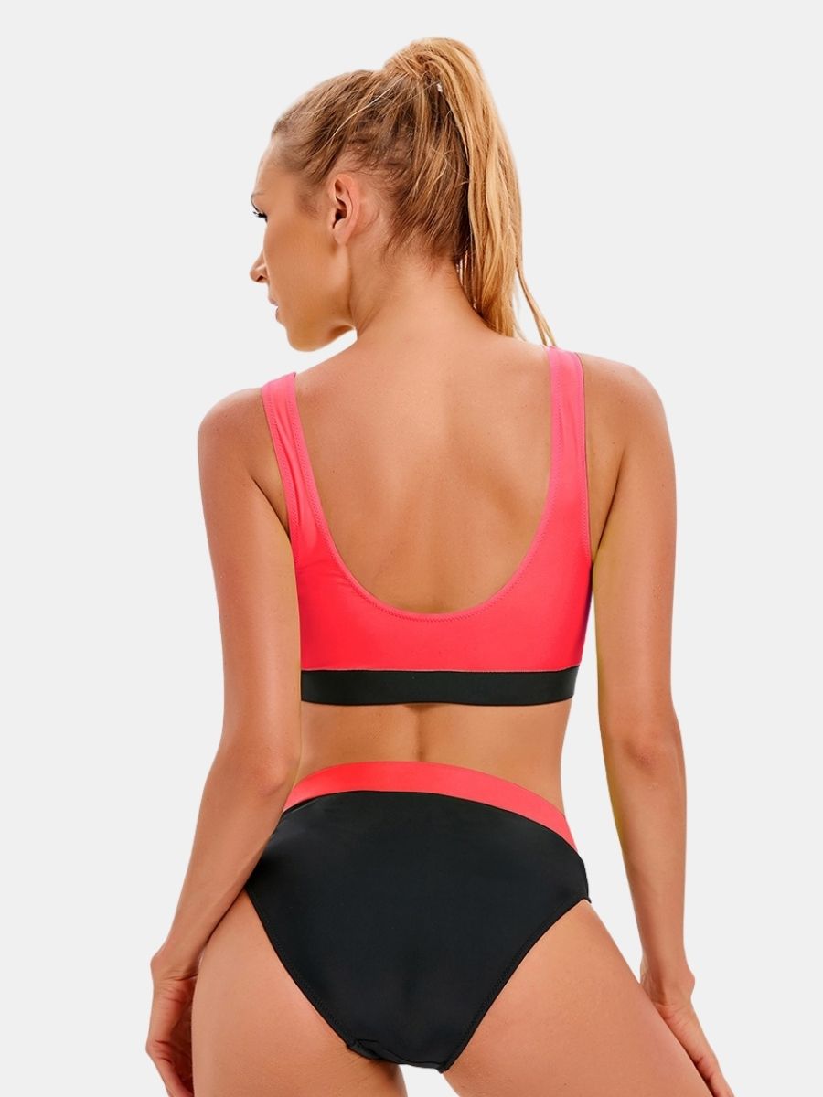 Colorblock High Waist Athletic Women Two-pieces Sports Swimsuit