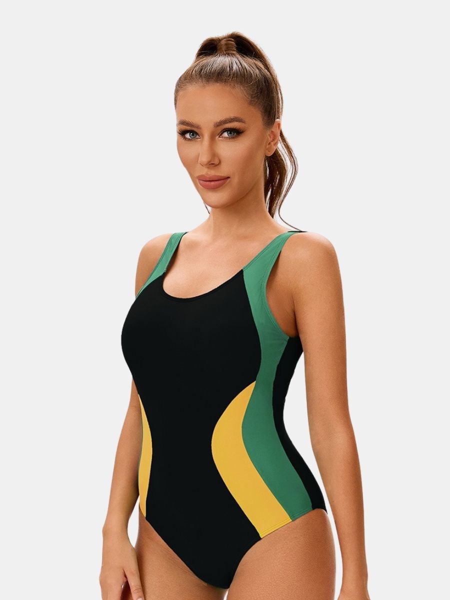 Colorblock Women Athletic One-piece Sports Swimwear