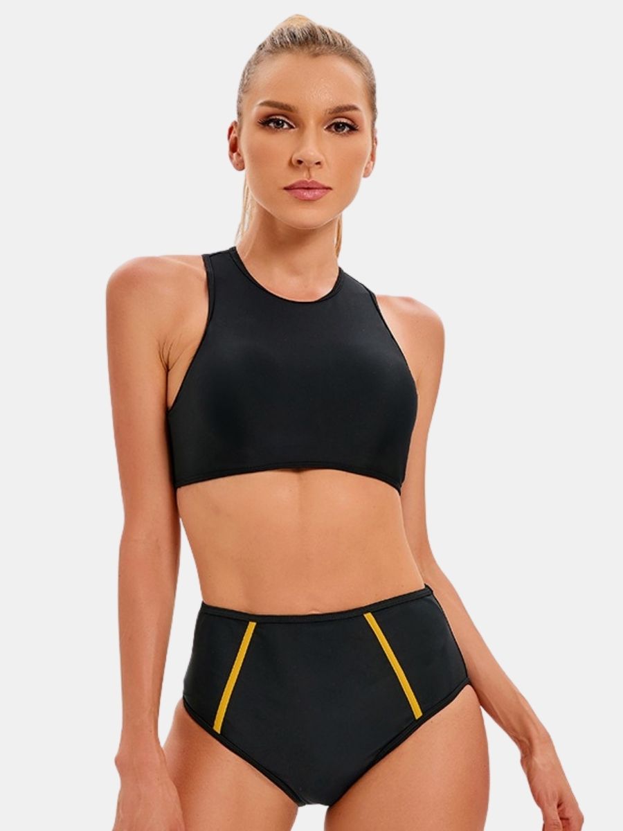 Back Zip Athletic Two-pieces Women Sports Swimsuit