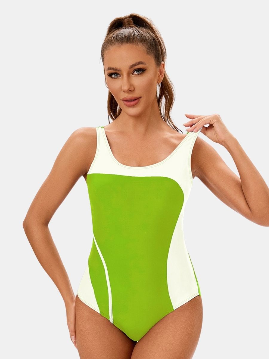 Colorblock Backless Athletic Women One-piece Sports Swimsuit