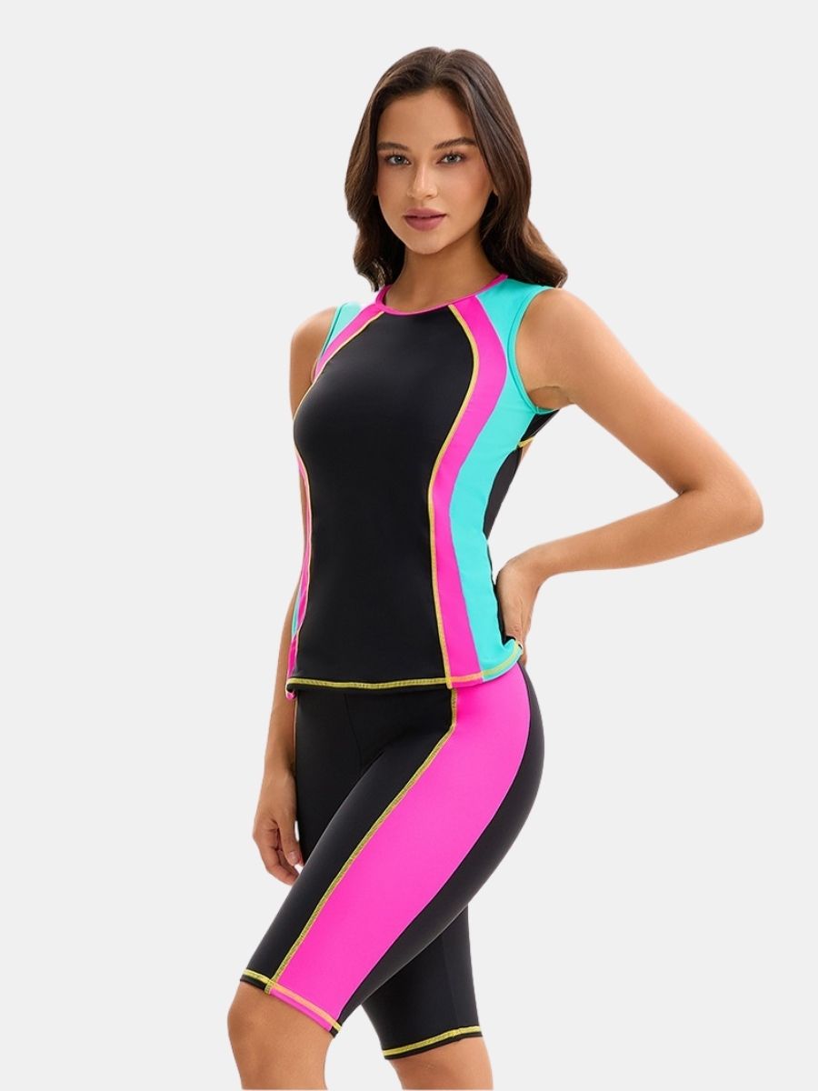 Cut Out Sleeveless Athletic Jumpsuit Women Two-pieces Sports Swimsuit