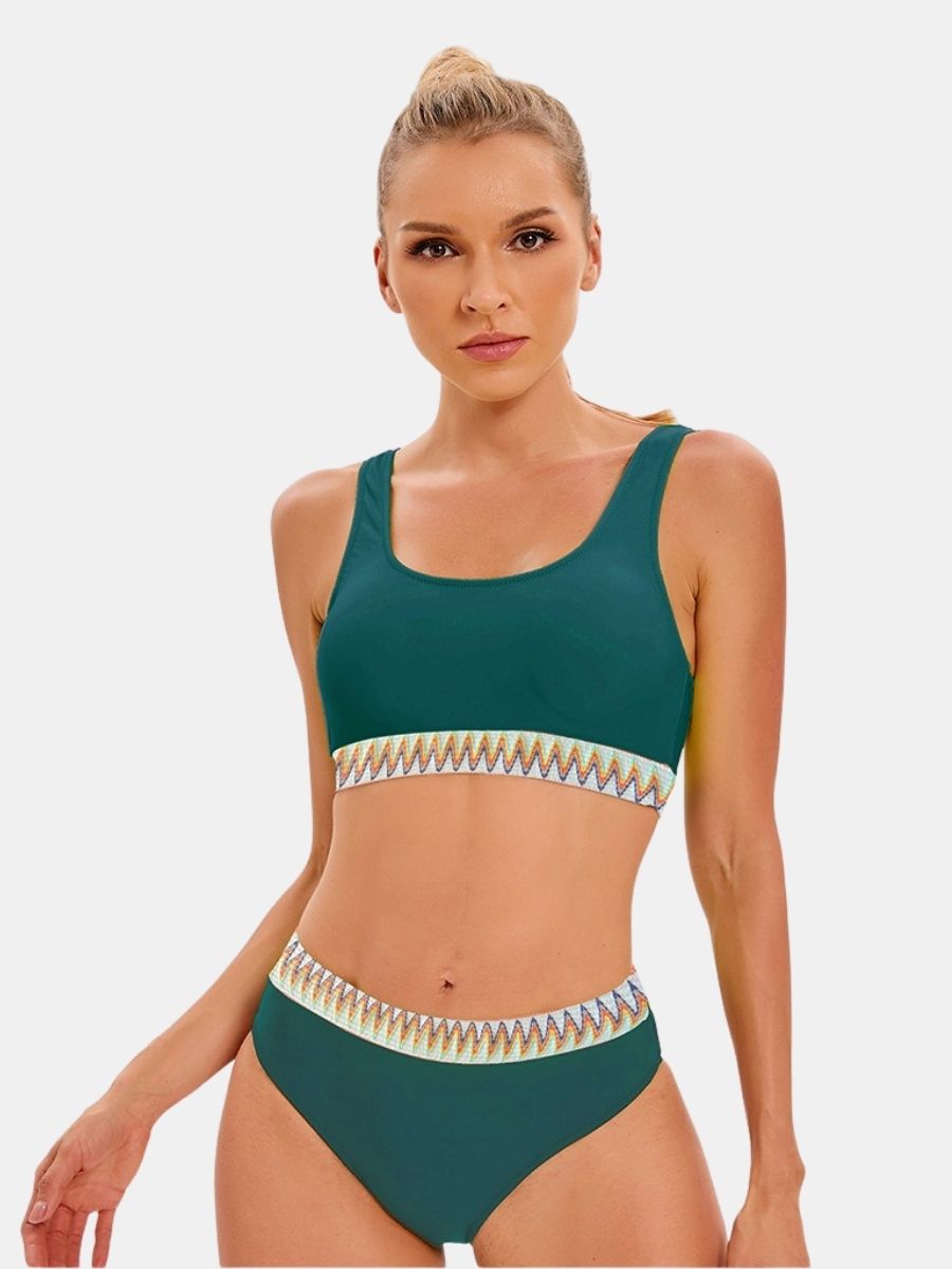 Colorblock High Waist Athletic Women Two-pieces Sports Swimsuit