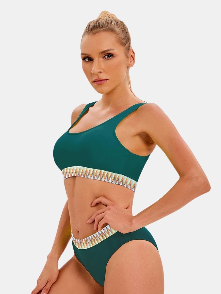 Colorblock High Waist Athletic Women Two-pieces Sports Swimsuit