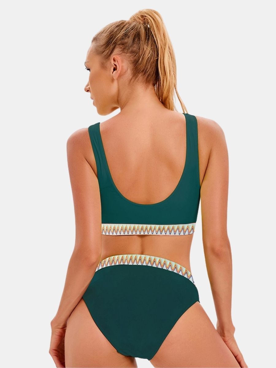 Colorblock High Waist Athletic Women Two-pieces Sports Swimsuit