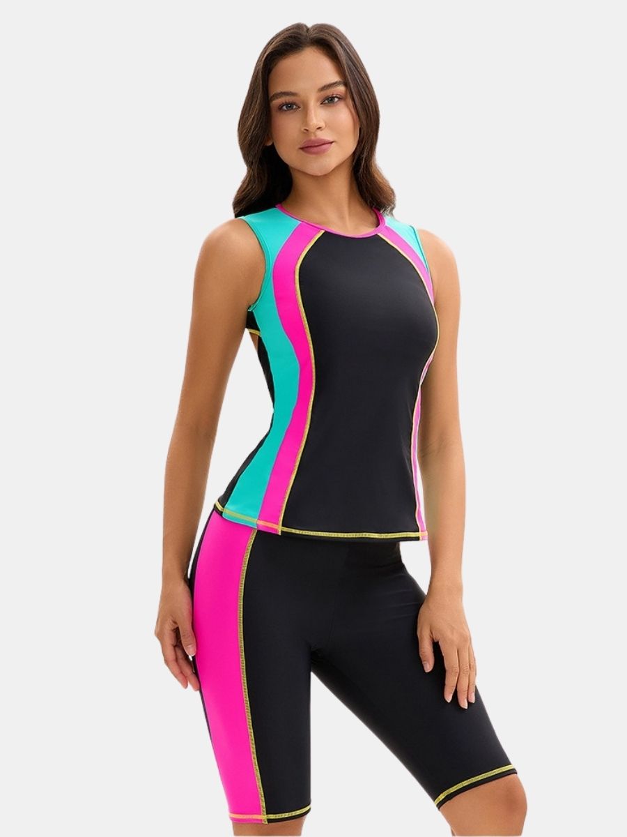 Cut Out Sleeveless Athletic Jumpsuit Women Two-pieces Sports Swimsuit