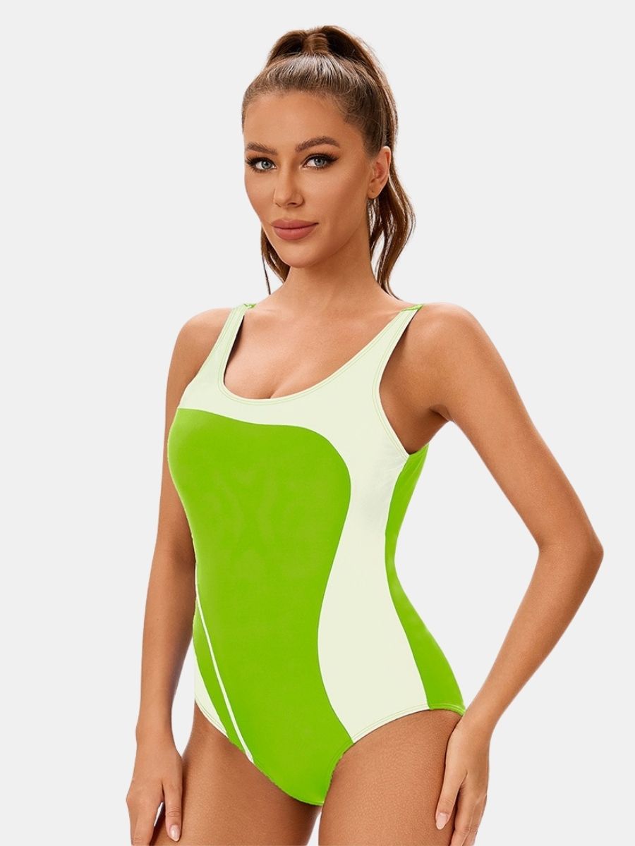 Colorblock Backless Athletic Women One-piece Sports Swimsuit