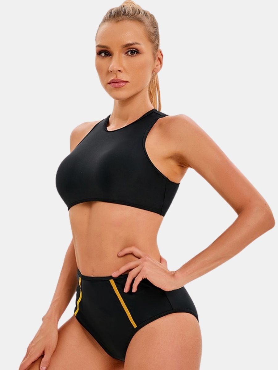 Back Zip Athletic Two-pieces Women Sports Swimsuit