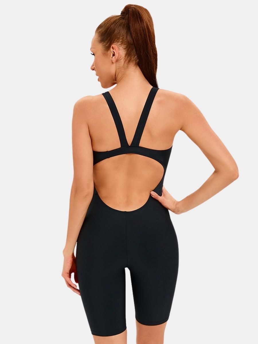Color Block Athletic Jumpsuit Women One-piece Sports Swimsuit