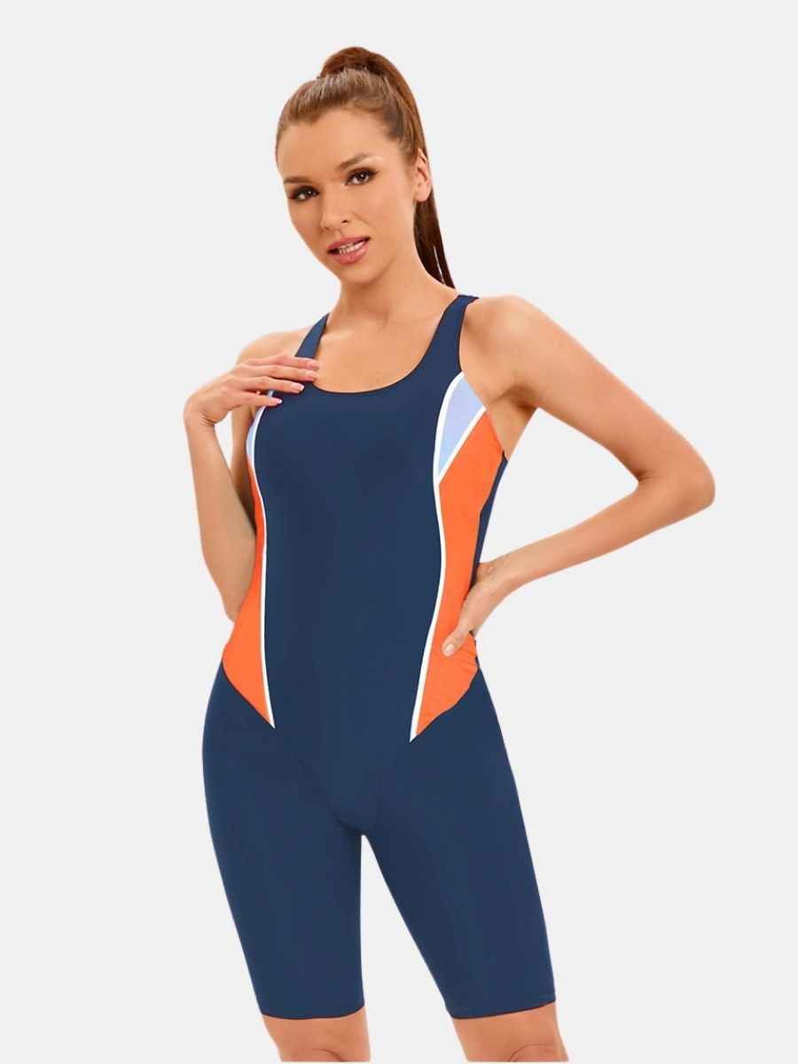 Color Block Athletic Jumpsuit Women One-piece Sports Swimsuit