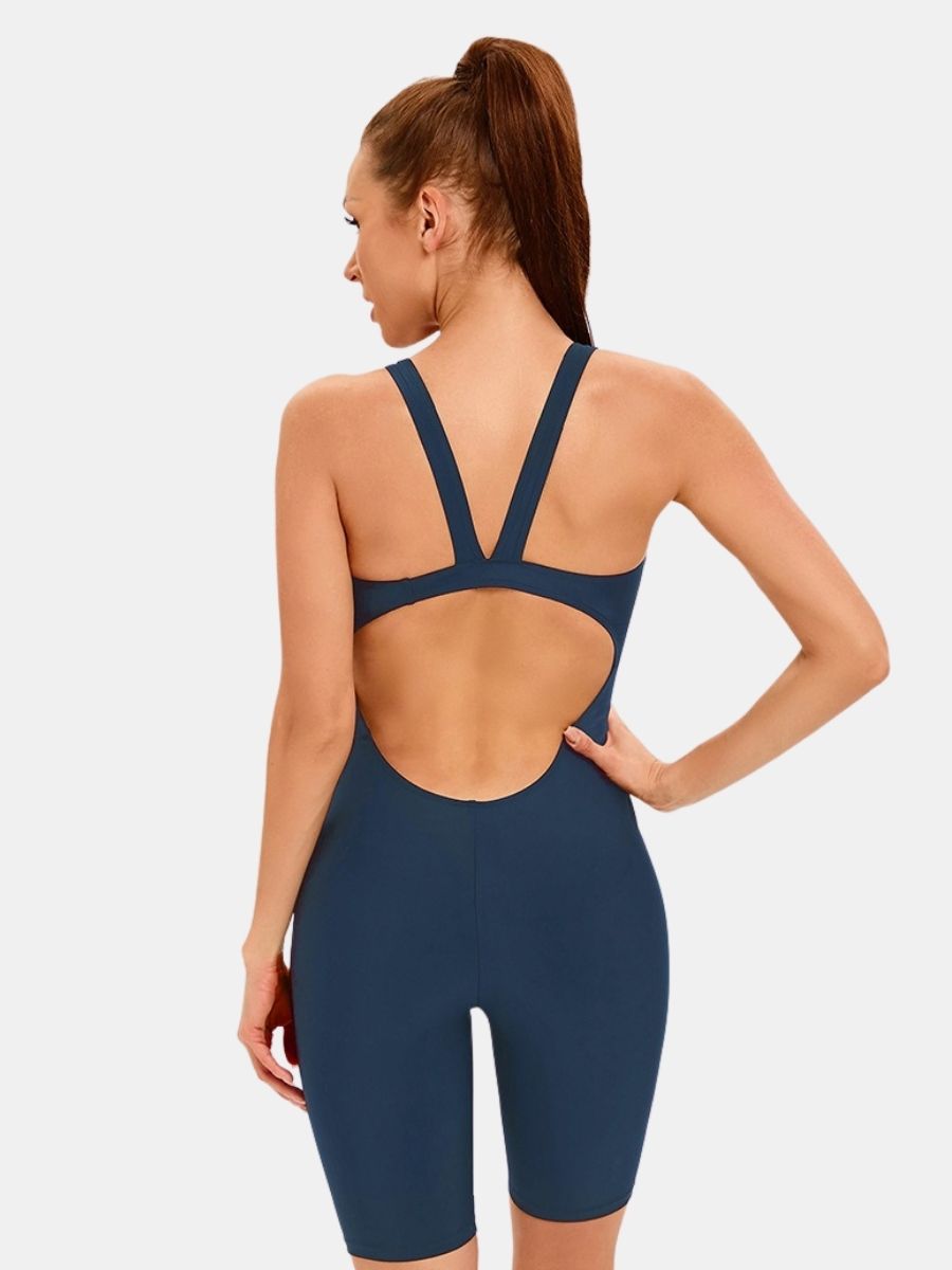 Color Block Athletic Jumpsuit Women One-piece Sports Swimsuit