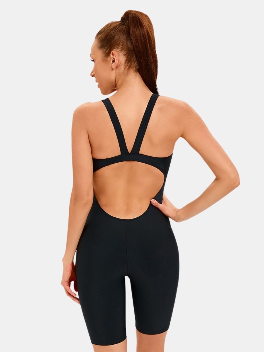 Color Block Athletic Jumpsuit Women One-piece Sports Swimsuit