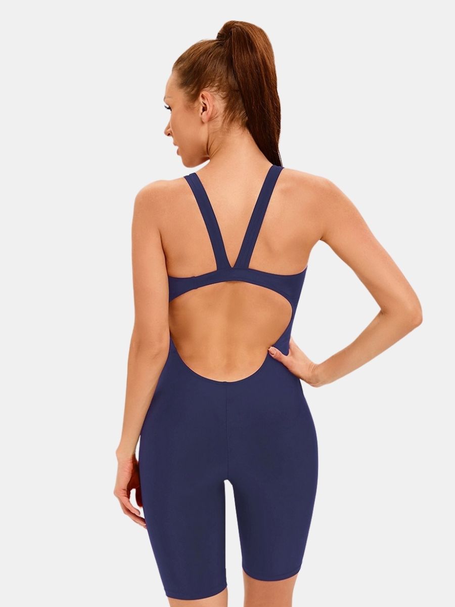 Color Block Athletic Jumpsuit Women One-piece Sports Swimsuit