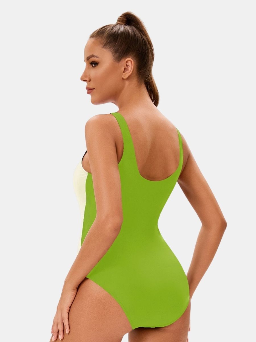 Colorblock Backless Athletic Women One-piece Sports Swimsuit