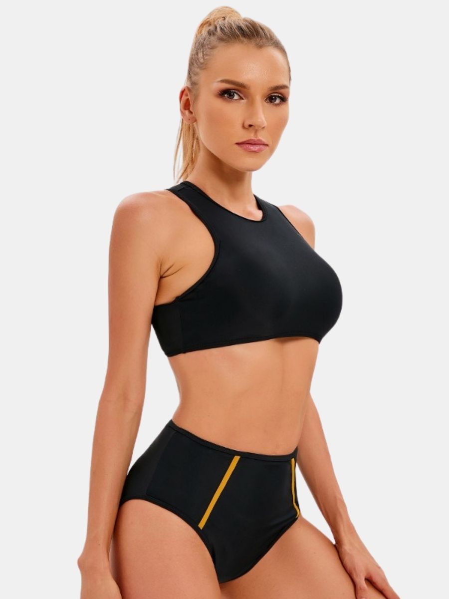 Back Zip Athletic Two-pieces Women Sports Swimsuit