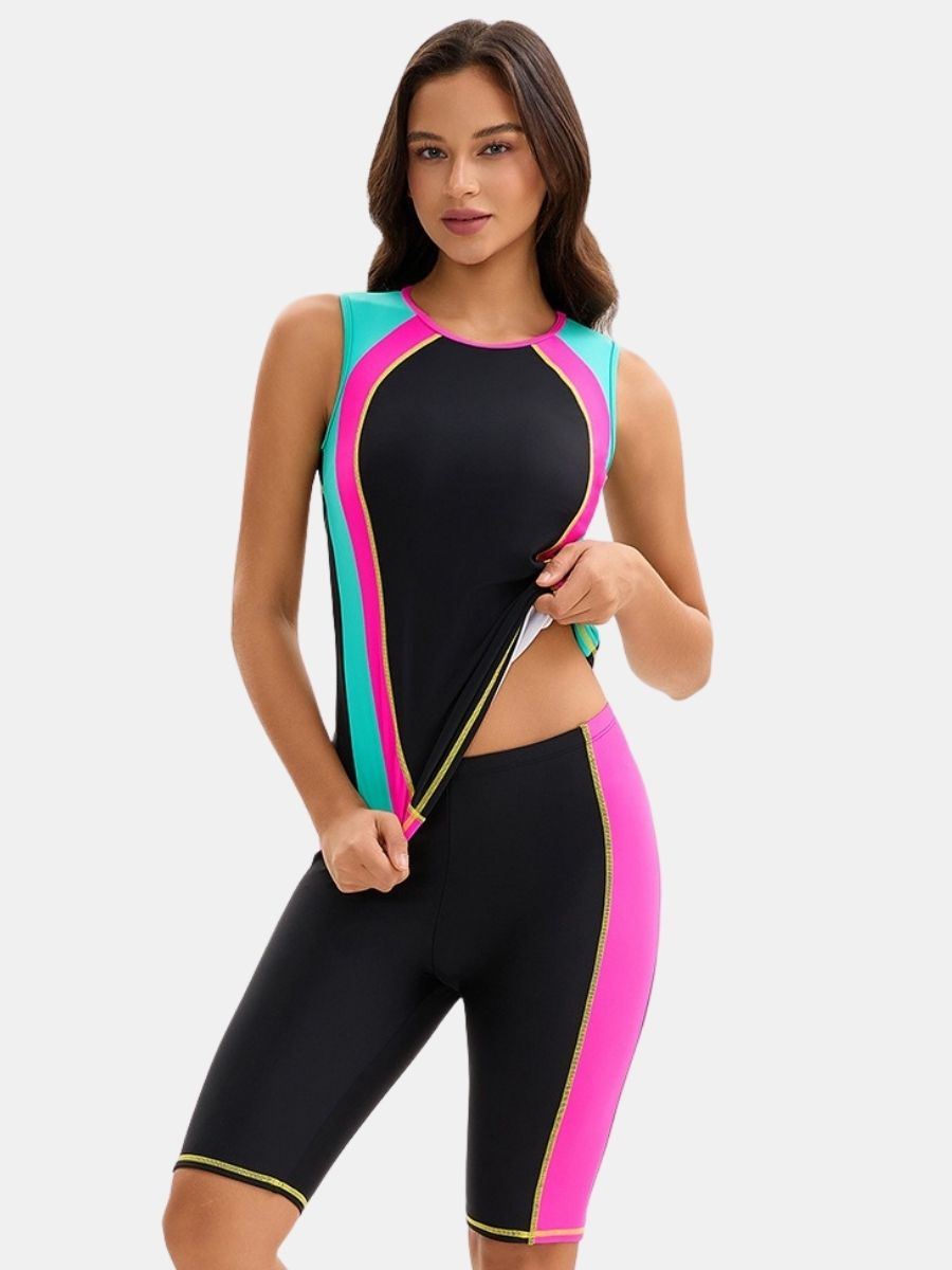 Cut Out Sleeveless Athletic Jumpsuit Women Two-pieces Sports Swimsuit