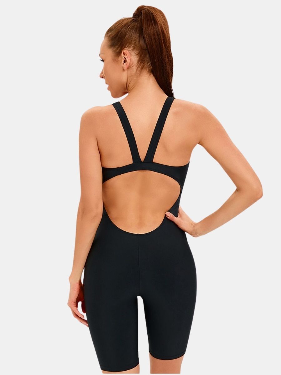 Color Block Athletic Jumpsuit Women One-piece Sports Swimsuit