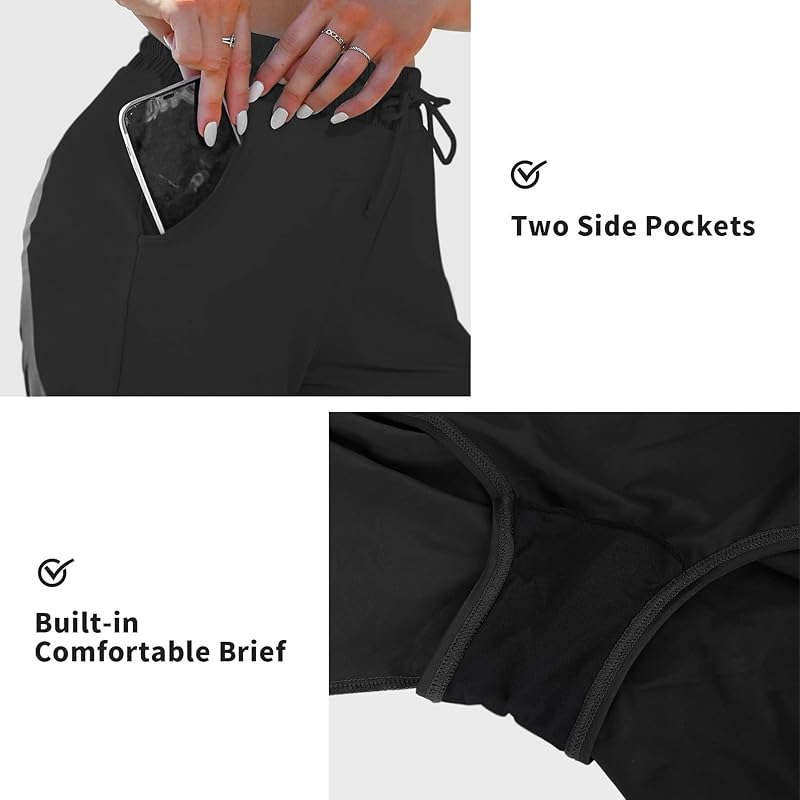 UPF 50+ High Waisted Women Swim Shorts With Pockets