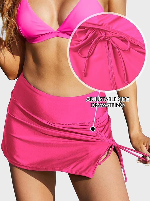 High Waisted Sporty Drawstring Pink Women Swim Skirt