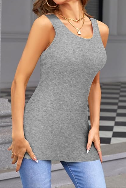 Women Camisoles Undershirts Ribbed Long Grey Tank Tops with Shelf Bra